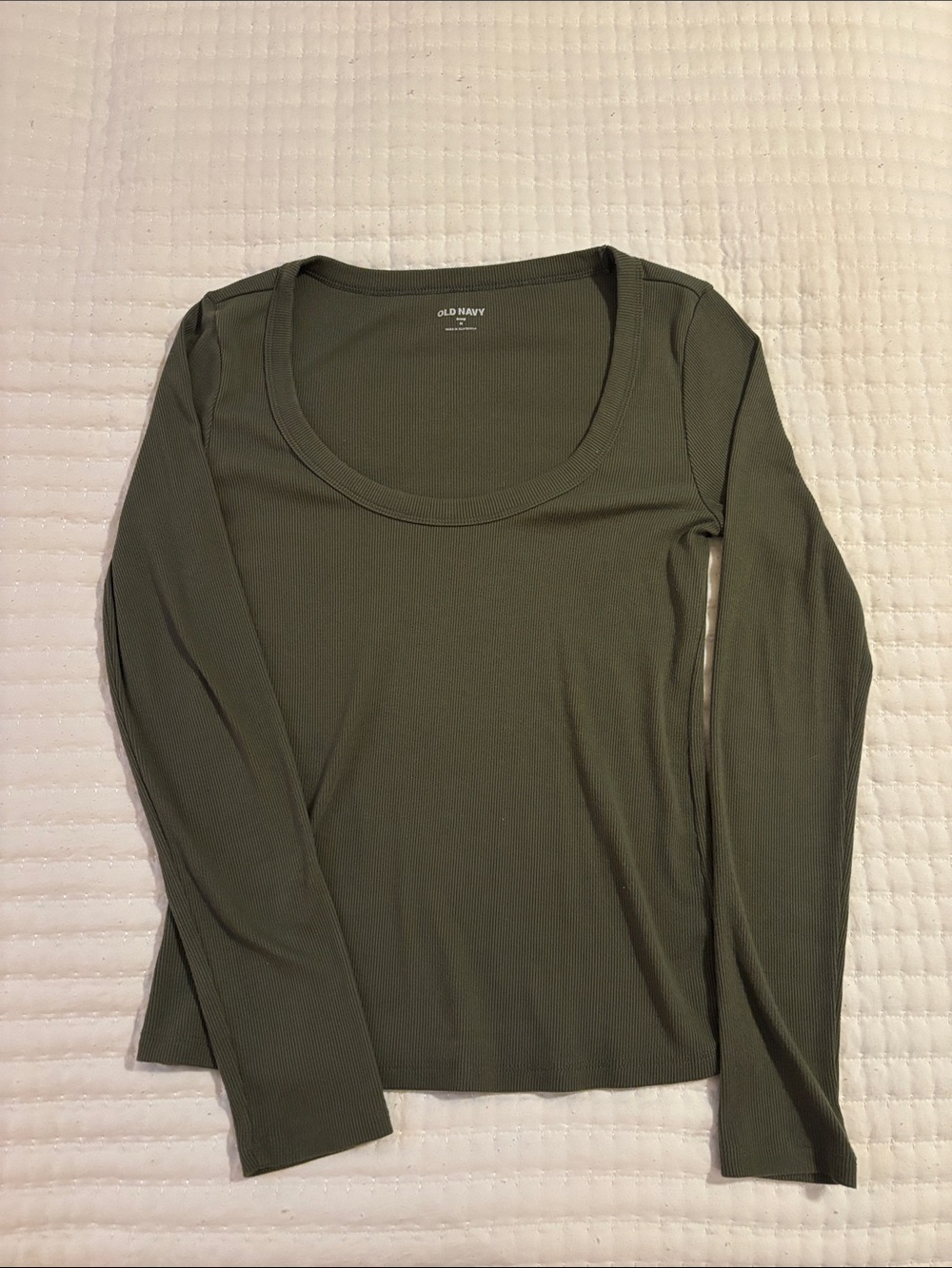 Old Navy Olive Green Ribbed Scoop Neck Long Sleeve Top
